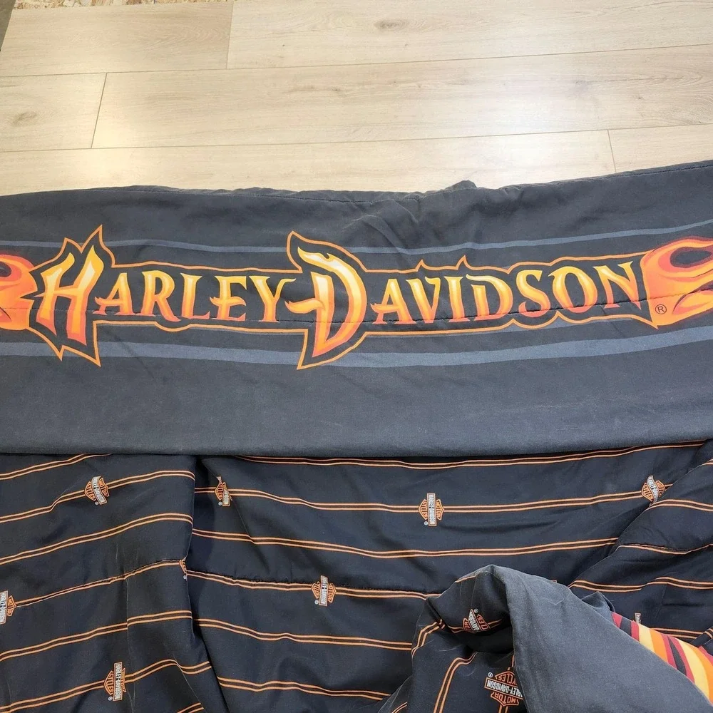 Harley-Davidson Queen Comforter 86x82 Flames Motorcycle Quilted Reversible